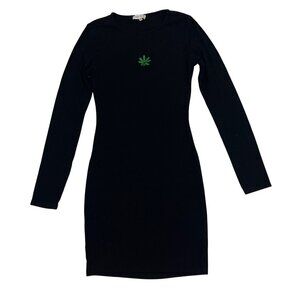 Bear Dance knit dress black with long sleeves mini bodycon herb emblem S